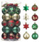 Valery Madelyn Weihnachtskugeln 35 Stück 5 cm Bruchsichere Christbaumkugeln mit Aufhänger, Plastik Weihnachten Deko Landstraße Thema Rot Grün Gold