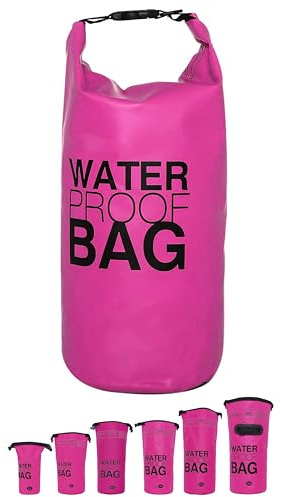 DonDon Dry Bag Bolsa Impermeable 2l, 5l, 10l, 15l, 20l, 30l con Bandolera - Rosa Fucsia 5 litro