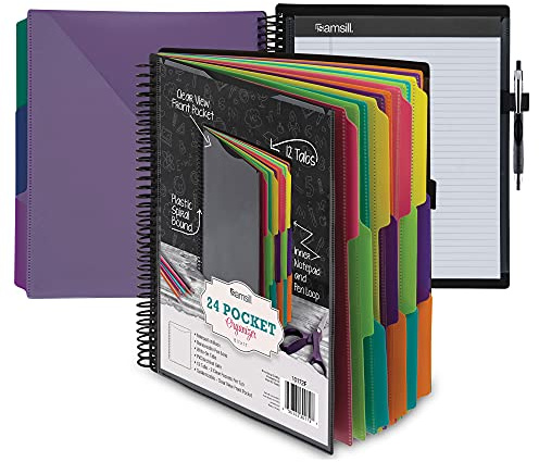Samsill Spiral Folder Organizer - 12 Dividers & 24 Pockets with Notepad Holder, Multi Pocket Color Cordinated Folder Binder with Customizable Tabs, Document Organizer (Fashion)