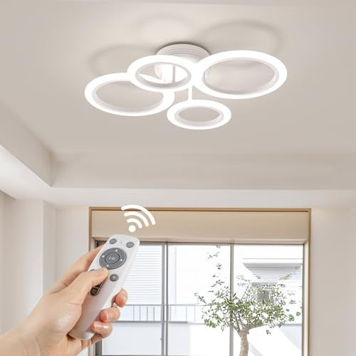 RUYI 48W Plafonnier LED avec Telecommande, 2800-7000K, Luminaire Plafonnier Interieur a Intensite et Temperature Reglables, Plafonnier Chambre, Salon, Cuisine, Luminaires Interieur Salle a Manger
