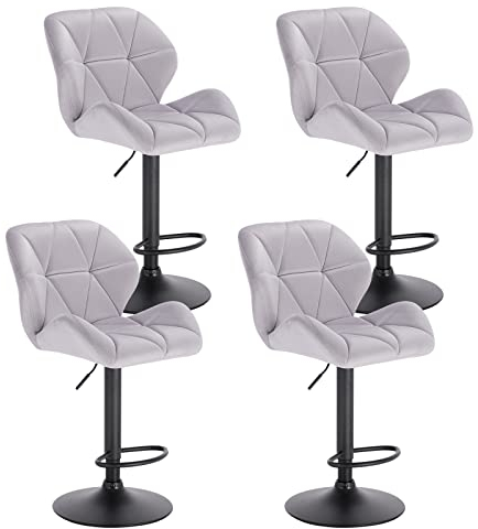 WOLTU Barhocker 4er Set Barstuhl Tresenhocker Bistrohocker Designer Hocker mit Rückenlehne, höhenverstellbar, drehbar, Samt Stahl, Hellgrau BH139hgr-4