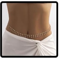 Clataly Boho Single Layer cristal frangé taille chaîne plage bikini Body Chain Summer Beach Night Club Party Jewelry (Chaîne corps d'or)