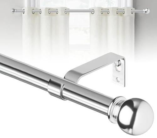 Gardinenstange Silber 71-155 cm, Edelstahl Set Mit Halterungen, 16mm Wandmontage Polierter Chrom 1.5m Lang, Outdoor Wetterfest