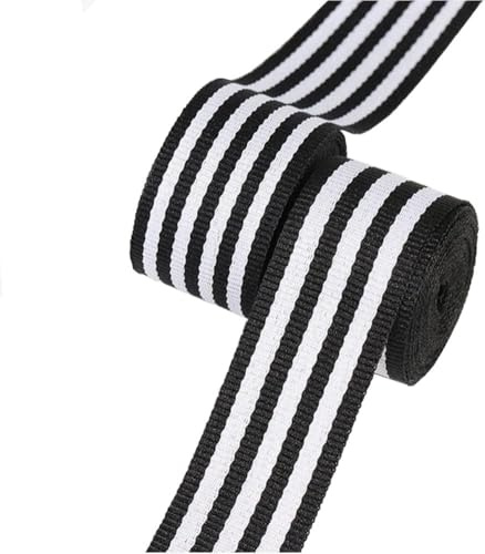 TOPWEL Ruban gros-grain à rayures noires et blanches (2,5 cm x 45 m) pour travaux manuels, décoration, cadeaux et projets de bricolage