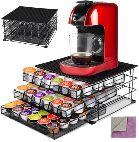 MASTERTOP Coffee Pod Holder for 108pcs Dolce Gusto, 3-Tier Coffee Capsules Storage Drawer, Coffee Machine Stand Compatible with Nespresso and Tassimo Pods