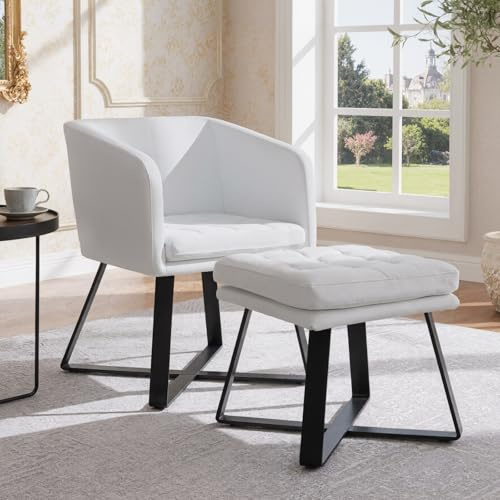 Ya-Home Fauteuil de Salon Scandinave avec Repose Pieds Fauteuil Coiffeuse Rembourré Fauteuils pour Chambre en Velours, Beige
