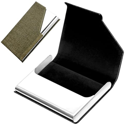 XYTAHDM Porta Tarjetas de Visita, Tarjetero de Metal Portátil, Tarjetero de Funda PU, Tarjetero de Bolsillo Profesional para Hombres y Mujeres, para Tarjetas de Visita y de Crédito (Bronce)