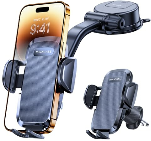 miracase Car Phone Holder for Cars Dashboard Windscreen Desk, 3in 1 Mobile Phone Mount Automobile Cradle 360° Rotatable Stand GPS Vehicle Mount for iPhone 17 16 15 Pro Plus Max 14 13 12 11Samsung