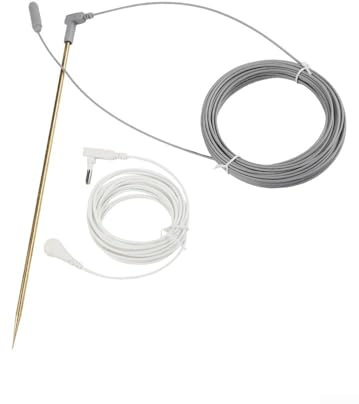 Kit de tige de mise à la terre en cuivre avec fil de 16 m pour tapis de mise à la terre, feuilles, tige de 30,5 cm, comprend des câbles de 4,6 m et 12,5 m pour la sécurité électrique domestique