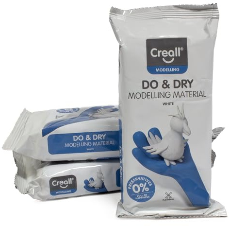 Creall Do & Dry lufttorkande modelleringsmassa, vit, 3 x 500 g | lera utan ugn, klar för användning och mjuk | barnpyssel skola hobby gör-det-själv och kreativa projekt