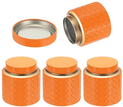 Uxcell 4 botes de lata de té, 4.13 x 5.71 pulgadas, lata redonda con tapas, almacenamiento de té suelto de metal grande para almacenar galletas, dulces, café, regalos, velas, almacenamiento de viaje