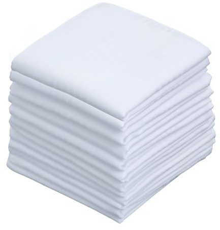 HEUIOP 12 Pcs Men's Handkerchiefs,Soft White Cotton Handkerchiefs for Men & Women,40x40cm White Pocket Square,Machine Wash Pocket Square Hankies for Grooms Weddings Prom Celebration Party