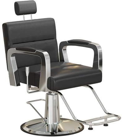 Joiemebi Poltrona da Parrucchiere, Sedia da Parrucchiere Idraulica Reclinabile, Altezza Regolabile Barber 360° per Salone di Parrucchiere a Domicilio, Salone di Bellezza, 61 x 52 x 100-113 cm (Nero)