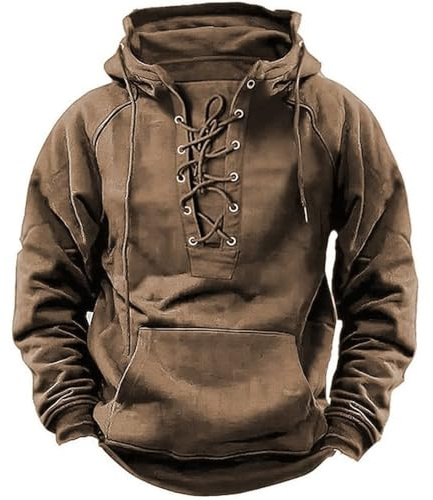 Mymyguoe Felpa con cappuccio da uomo, abbigliamento vichingo, vintage, top tattico, maglione sportivo Steampunk Viking Hoody camicia medievale con cappuccio, con lacci, costume da pirata Combat, Q2