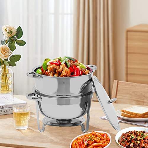Chafing Dish for Buffet Set,14Qt Round Catering Food Warmer with Lid and Holder,Stainless Steel Buffet Server and Warmer for Parties,Events,Dinners (Silver)