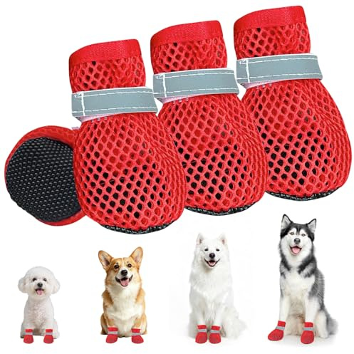 XIABYAYU 4 PCS Zapatos de Verano para Perros, Protector de Patas para Perros Verano, Transpirable Y Cómodo, Apto para Uso En Interiores Y Exteriores Durante El Veranos/Rojo XL