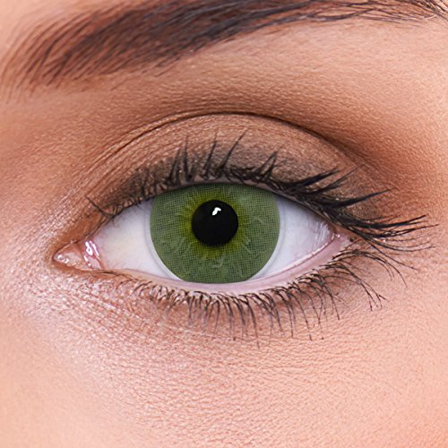 LENZOTICA Mycket täckande naturliga gröna kontaktlinser PLATINUM GREEN + behållare, 1 par (2 stycken), DIA 14.00, utan styrka, 0.00 dioptrier, 3 månaders linser, utan synkorrigering, mjuka linser.