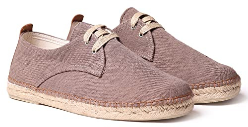 Men's lace-up espadrille in cotton fabric - DIXON - Brown, 42 EU