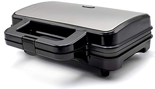 MPM - MOP-20M - Sandwichmaker - Toaster - für 4 dreieckige Sandwiches/Panini - 900 W - Gehäuse aus rostfreiem Stahl - Antihaftbeschichtet - Automatische Temperaturregelung - Elektrisch - Silber