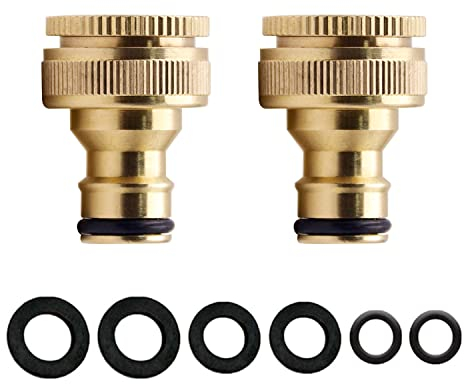 YAAVAAW 2Pack Brass Outdoor Threaded Tap Connector Garden Hose Tap Connector, 1/2 Inch&3/4 Inch 2-in-1 Female Threaded Faucet Adapter Hosepipe Fittings,Outside Hose Pipe Tap Connector for Garden Hose