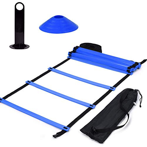 Agility Ladder Football Training Equipment Coordination Ladder Training Ladder Soccer Agility Ladder with Bag Speed Agility Training Kit with 6m Flat Ladder and 10 Disc Cones (blue)