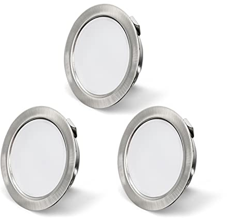 Set de 3 luminaires pour meuble LED 230V, 3,5W LED IP44 G4 15mm spots encastrables pour meuble plat, 4000K blanc chaud, hotte de cuisine, spot encastrable salle de bain (Nickel Brossé)