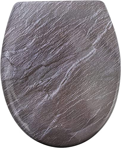 Yelcona WC-Sitz Duroplast,max. Belastung der Klobrille 150 kg Toilettensitz mit Absenkautomatik und Schnellverschluss für die einfache Reinigung, (Granit)