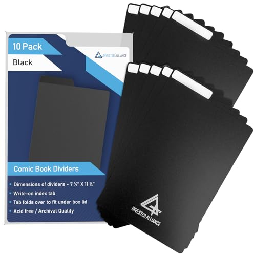 Lot de 10 intercalaires noirs en polyéthylène 30PT, bacs, armoires, bibliothèques, planches de bandes dessinées pour rangement de tissu, séparateur avec onglet pliable pour index, archives et acide.