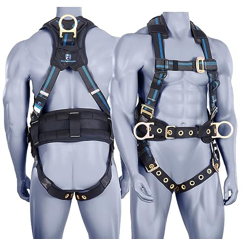 FHFallArrest Safety Harness Fall Protection Kit,5pt Full-Body Roofing harness with Support Waist Pad,Vented & Padded Shoulder For Construction(XL/2XL)