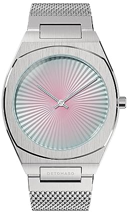 DeTomaso VOLTRE Sakura Sky Silber Rosa Damen-Armbanduhr Analog Quarz Mesh Milanese Armband Silber