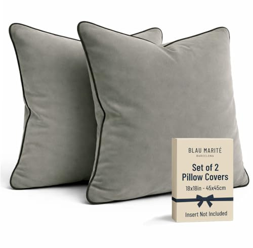 Blau Marité Set de 2 Fundas Cojín Terciopelo 45x45 cm – Cojines Decorativos sofá Cama salón. Funda cojín con Ribete. Relleno no Incluido. (Gris Medio y Gris Oscuro)