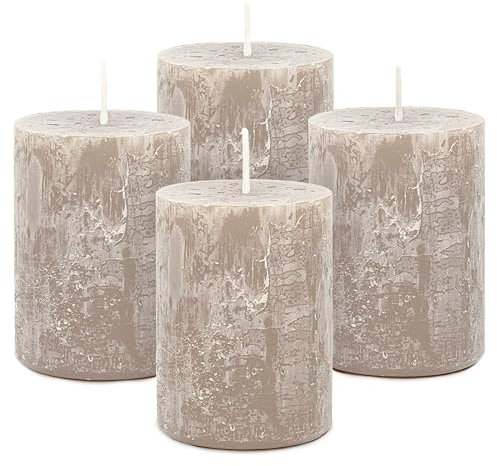 MiCasa SuCasa Kerzen Set Sahara - 4 Kerzen (8x6cm) - 100h Brenndauer - Selbstverlöschend - Plastikfreie Verpackung - Rustik Candle - Gleichmäßiges und Zuverlässiges Abbrennen - Made in Germany