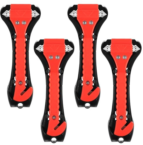 4 Pcs Car Safety Hammer, 2-in-1 Car Emergency Escape Tool Kit, Emergency Car Hammer and Seatbelt Cutter, Car Window Breaker Cutter Hammer, Glass Breaker Life-Saving Hammer with Seat Belt Cutter Tool
