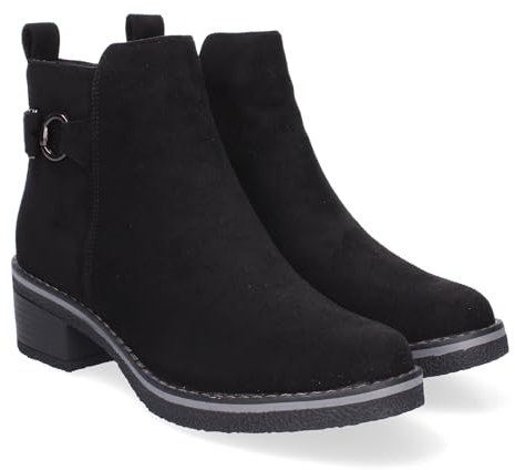 shoes&blues.es 86450 Botines de Tacon para Mujer, Comodos y Elegantes, Adorno Metalico, Punta Redonda y Cierre de Cremallera. Negro Talla 39