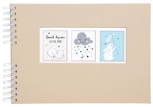 Exacompta - Réf. 16808E - Kit Scrapbooking - Album 50 pages blanches couverture faune - 2 pochoirs - 2 planches de stickers - 2 planches de coins autocollants - 6 feutres encre pastel