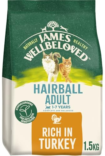 James Wellbeloved Hypoallergenic Dry Cat Food for Adult Cats Hairball Turkey 1.5 kg