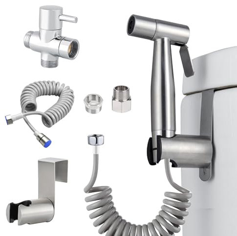 Bidet Attachment for Toilet UK Kit,Stainless Steel Bidet Sprayer Set with 3 Way Valve,Handheld Muslim Shower for Toilet,Bidet Spray for Cloth Diaper Pet Bathing with Telescopic Hose