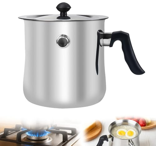 Milchtopf Induktion mit Deckel, Doppelwandiger Simmertopf aus Edelstahl, Wasserbad Topf mit Pfeiffunktion und Bakelitgriff, 1,5L Milchtopf für Gas, Elektro, Induktion