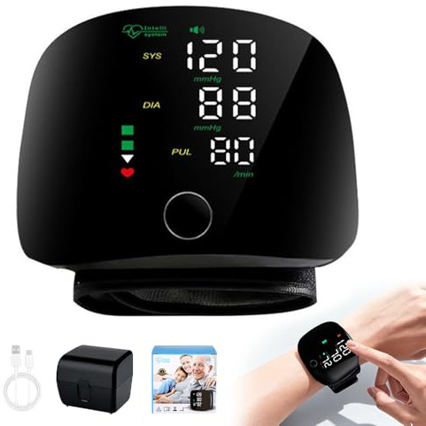 Wxeadu Tensiomètre Poignet, Tensiomètre avec Écran LCD, Tensiomètre au Poignet, Mesure Tension Artérielle et Pouls,Brassard Réglable 13.5-19.5 cm, Mémoire 99 x 2 Utilisateurs pour Domestique, Voyages