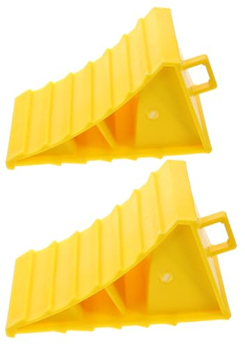 JUMPLAWN Topes De Rueda Triangulares Portátiles 2 Piezas Madera Resistente 15,5 x 10 x 10 Cm Antideslizantes para Coches y Vehículos Recreativos Uso Estacionamiento Seguro