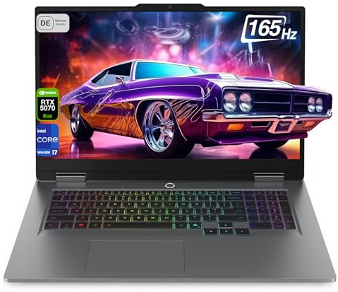 Lenovo LOQ Gaming AI Laptop, Intel Core i7-14700HX, 64 GB DDR5 RAM, 4 TB PCIe SSD, 17.3 Full HD Display, Nvidia GeForce RTX 5070, 24-Zone RGB Backlit QWERTZ Tastatur, Windows 11 Home, Luna Grey