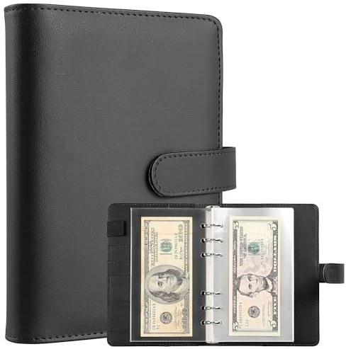 100 Pocket Currency Album - 7 × 4 inch Portable Banknotes Holder with Artificial Leather Cover Money Sleeves Storage Book for Bills Documents Tickets Trading Cards Stamps Collection Supplies AN0502BK