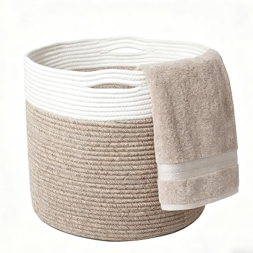 Cesto portabiancheria in cotone con manici, cesto intrecciato per la biancheria, organizer per lavanderia, cameretta dei bambini, bagno, 30 x 30 cm