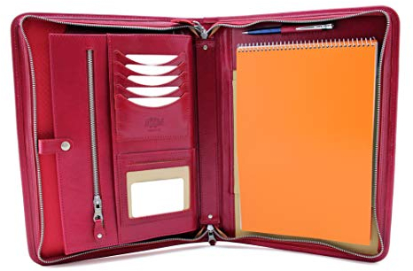 Italienisches Leder-Portfolio, Konferenzmappe mit Reißverschluss, A4, Ordner, Padfolio, Leder-Folio mit Griff (rot)