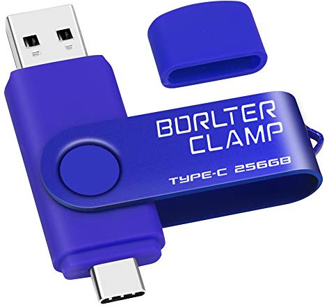 256GB Memoria USB Tipo C, BorlterClamp Doble Unidad Flash (USB C y USB-A 3.0), Type-C OTG Pendrive Memory Stick para Smartphones Android Samsung S10 S8, Huawei Honor, etc., Tableta y Laptop (Azul)