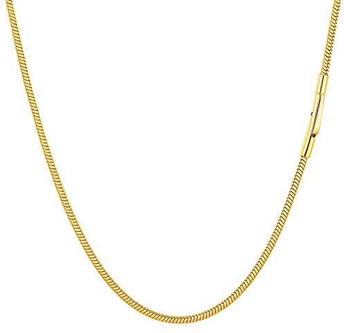 PROSTEEL Unisex Halskette 2mm dünne Schlangenkette mit Sicherheitsverschluss Damen Jungen 18k vergoldet runde Halskette Trendiger Schmuck Accessoire für Anhänger(46cm/18)