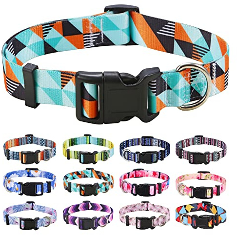 Mihqy Hundhalsband, sött halsband för hundar och husdjur, med blommigt, bohemiskt, geometriskt stammönster, mjukt och justerbart för hon- och hanvalpar, S, M, L (geometriskt, S)