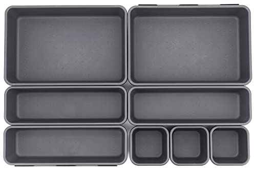 Organizer per cassetti da scrivania in confezione da 8, divisori per cassetti ad incastro con 3 dimensioni, scatole portaoggetti versatili Organizzatore per cassetti per cucina, ufficio, trucco, bagno