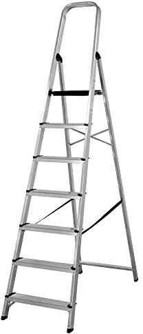 Amig - Escalera Plegable con 7 peldaños - Fabricado en Aluminio - Medida de Peldaños Pequeños 28 cm x 8 cm - Medida de Peldaño Grande 25 cm x 25 cm x 28 cm - Uso Doméstico - Carga Máxima: 150 kg