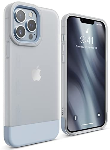 elago Glide Case Compatible with iPhone 13 Pro Max Case (6.7), Protective Thin TPU Cover, Shockproof, Enhanced Camera Guard, Anti-Scratch, Simple and Unique Design (Frosted Clear/Light Blue)